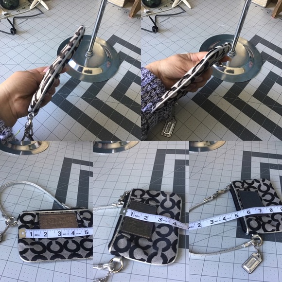 Coach Logo Poppy Canvas Wristlet Wallet Silver & Brown Monogram Pouch - Picture 9 of 9